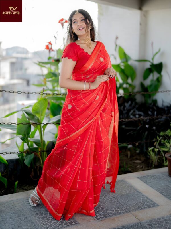 সিদুর লাল দোতারি সিল্ক শাড়ী