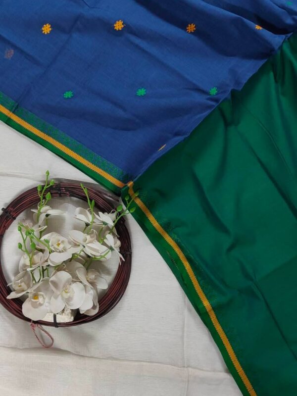 কটন নীল-সবুজ শাড়ি