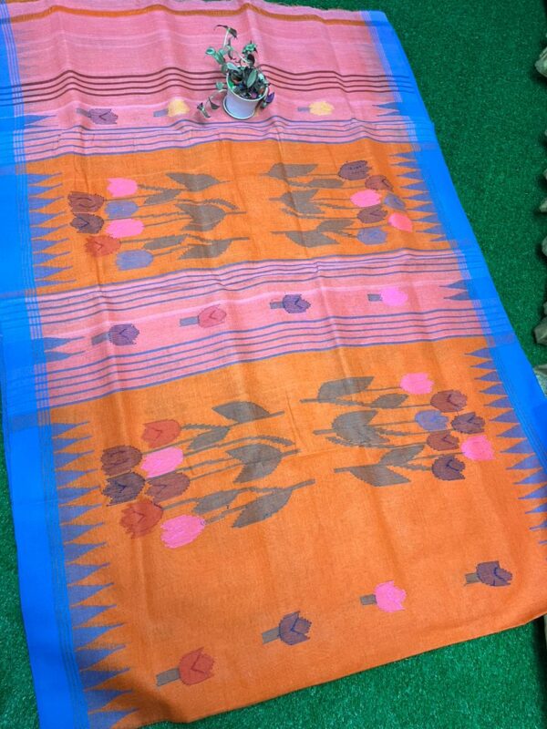 কমলা-নীল টিউলিপ মনিপুরী শাড়ী